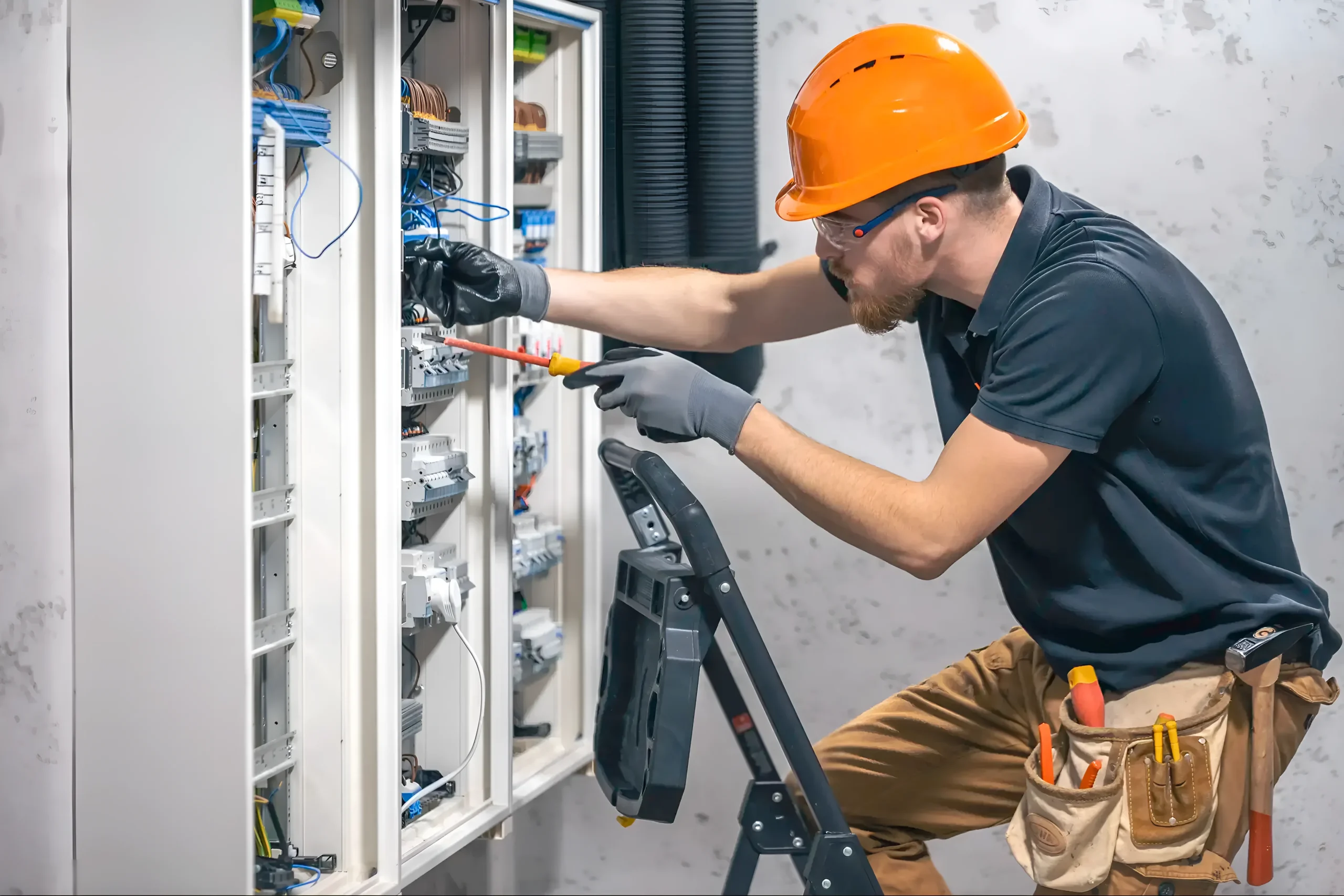 Electricianworkingonpanelwiring Best Maintenance and Renovation Services - All Time Maintenance