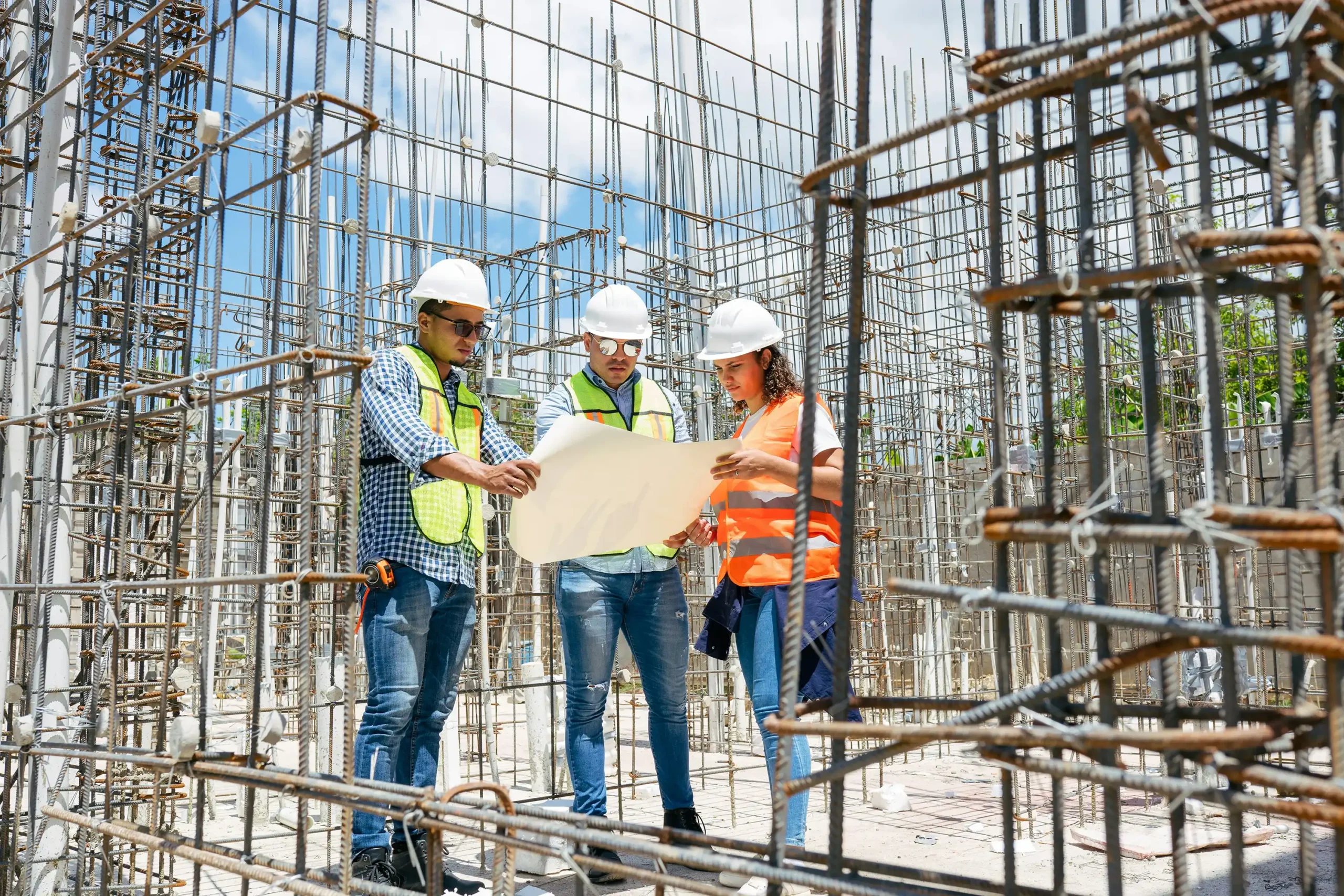 Threeconstructionworkersreviewingplans Renovation and Maintenance Los Angeles